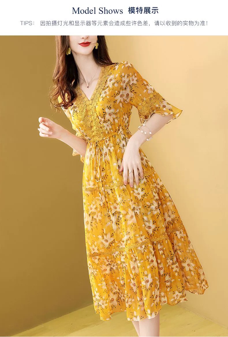 ĐẦM VOAN HOA VÀNG TAY LOA D56